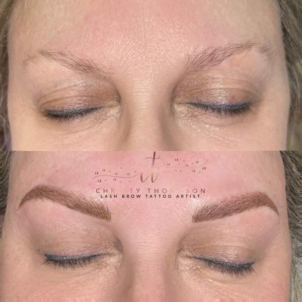 Permanent Brows Before and After for a Huntsville, Alabama Client Permanent brow makeup before and after result for a Huntsville Alabama client